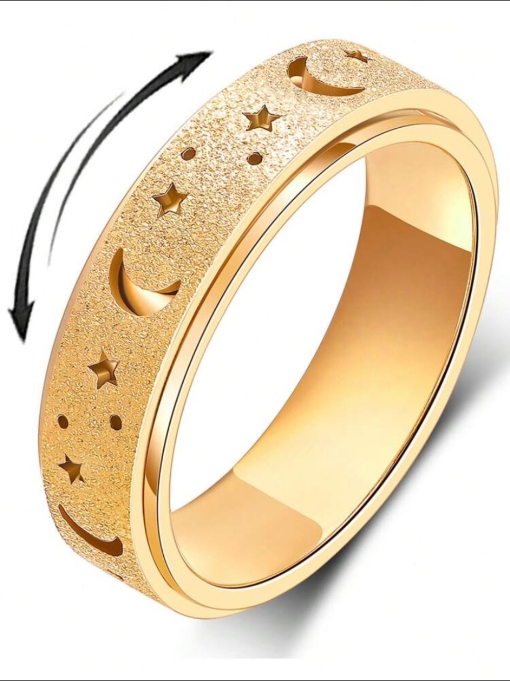 Gold Moon & Star Spinner Ring for Women - Adjustable Rotating Band